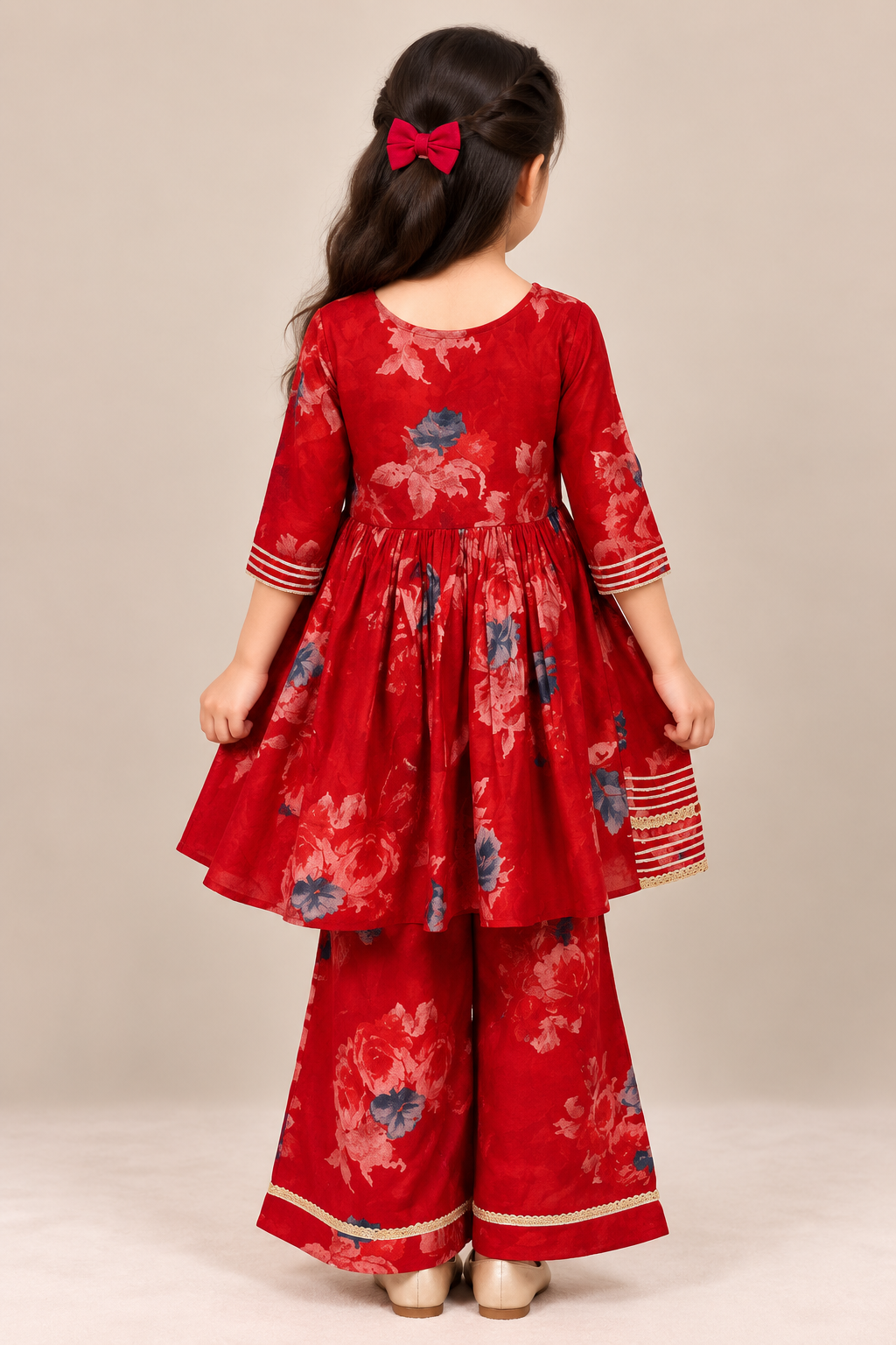 Red Floral Angrakha Top with Palazzo Pants