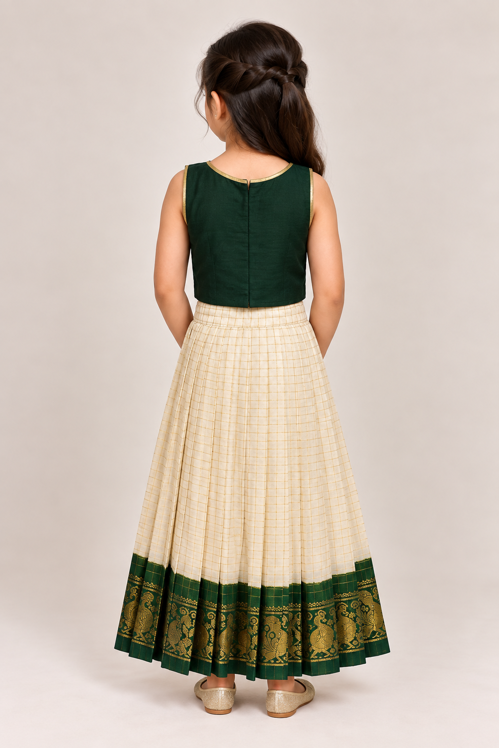 Green Kerala Mundu Yamuna Pavadai Set