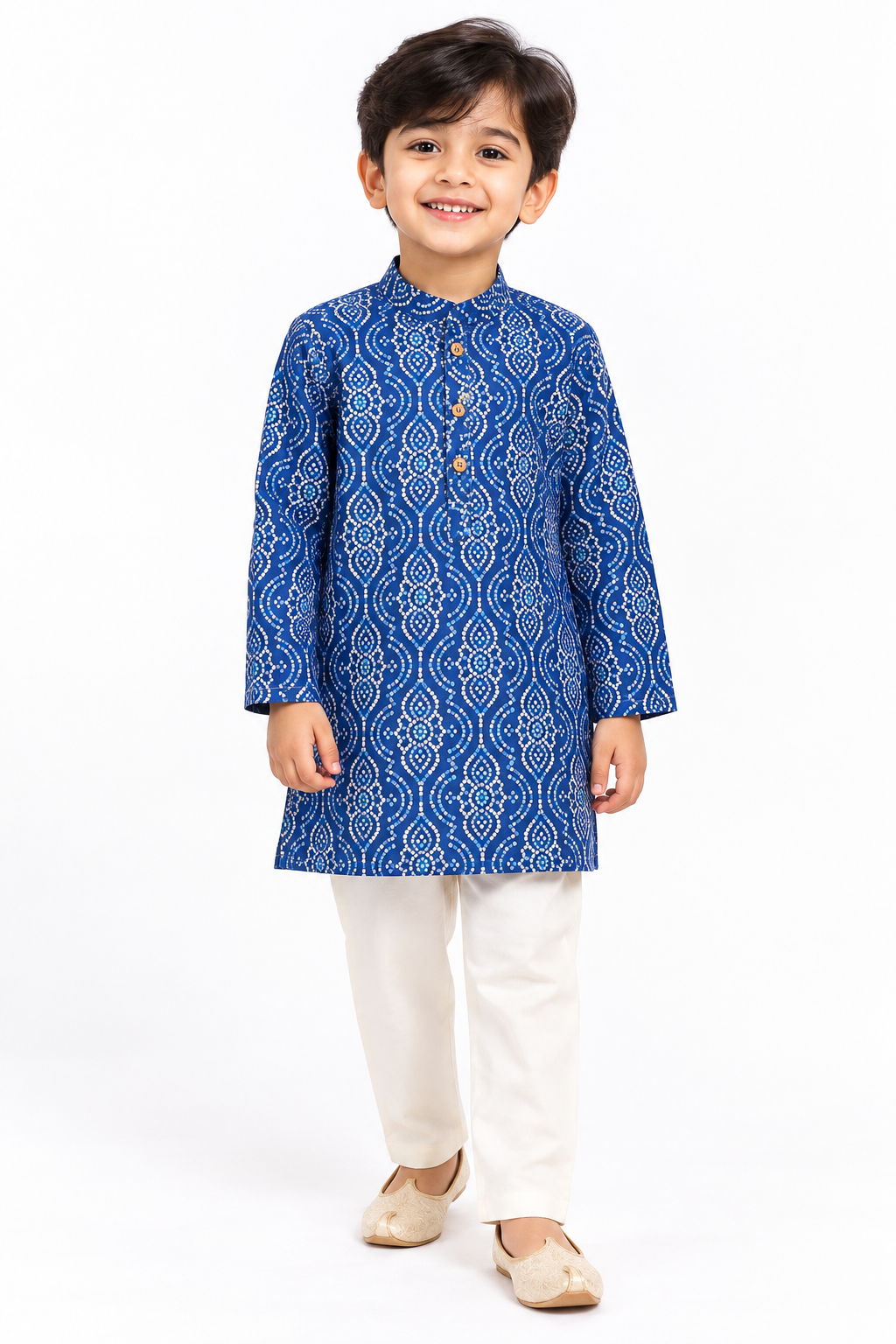 Denim Blue White Bandhani Kurta Set
