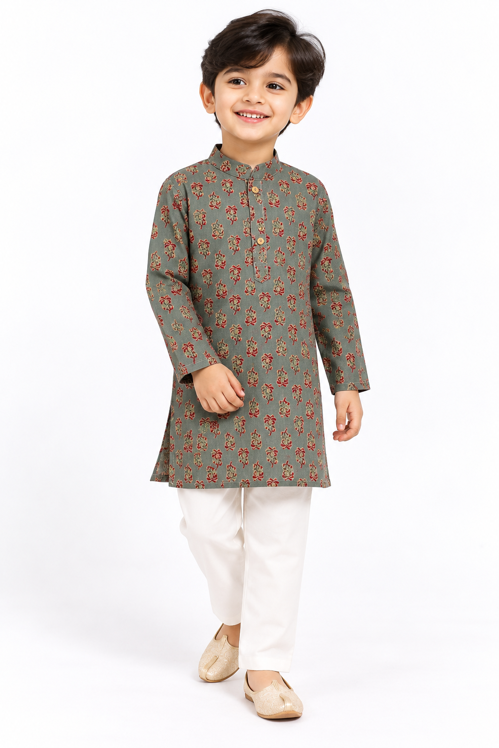 Sage Green Red Floral Kurta Set