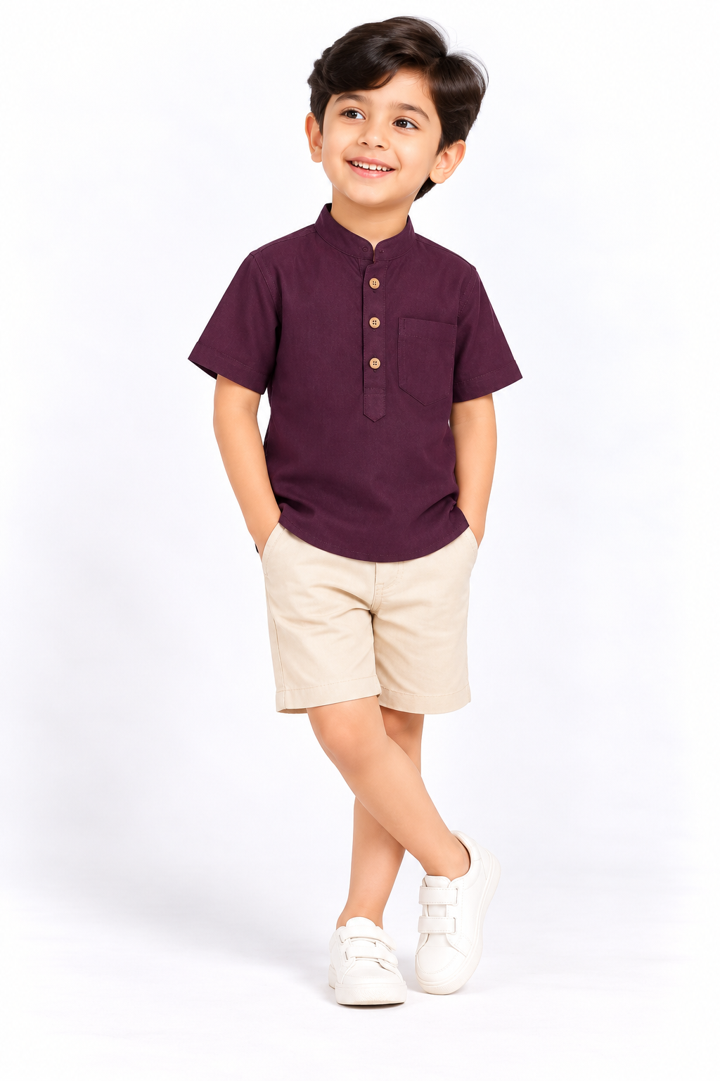 Plum Plain Short Sleeve Kids Boys Kurta