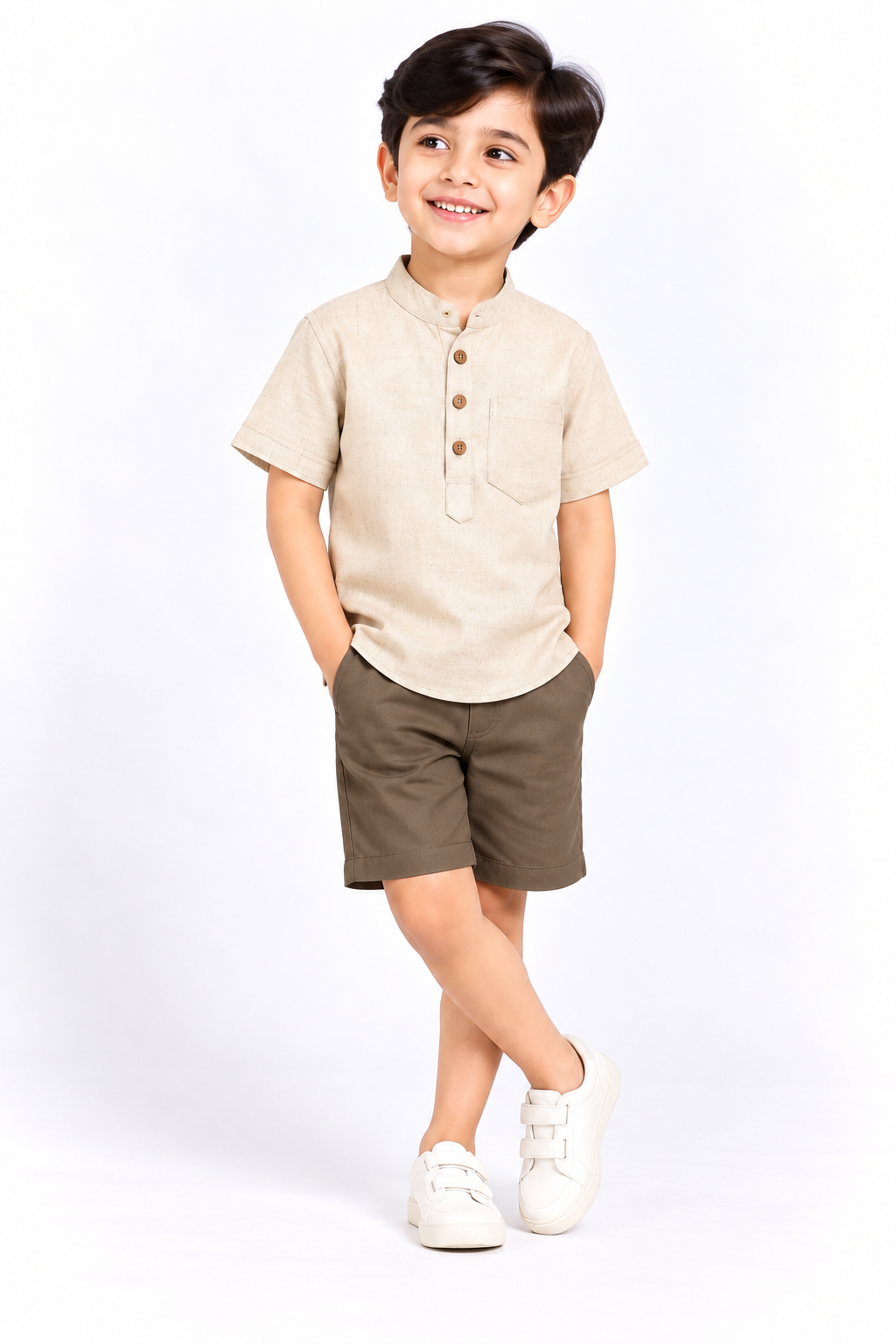 Off-White Plain Short Sleeve Kids Boys Kurta