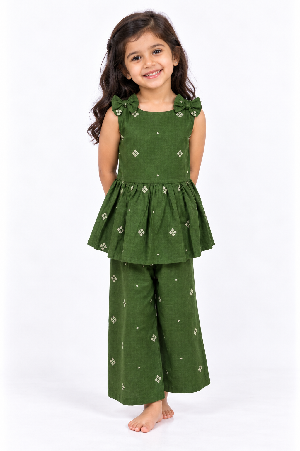 Forest Green Bow Top & Pants Set