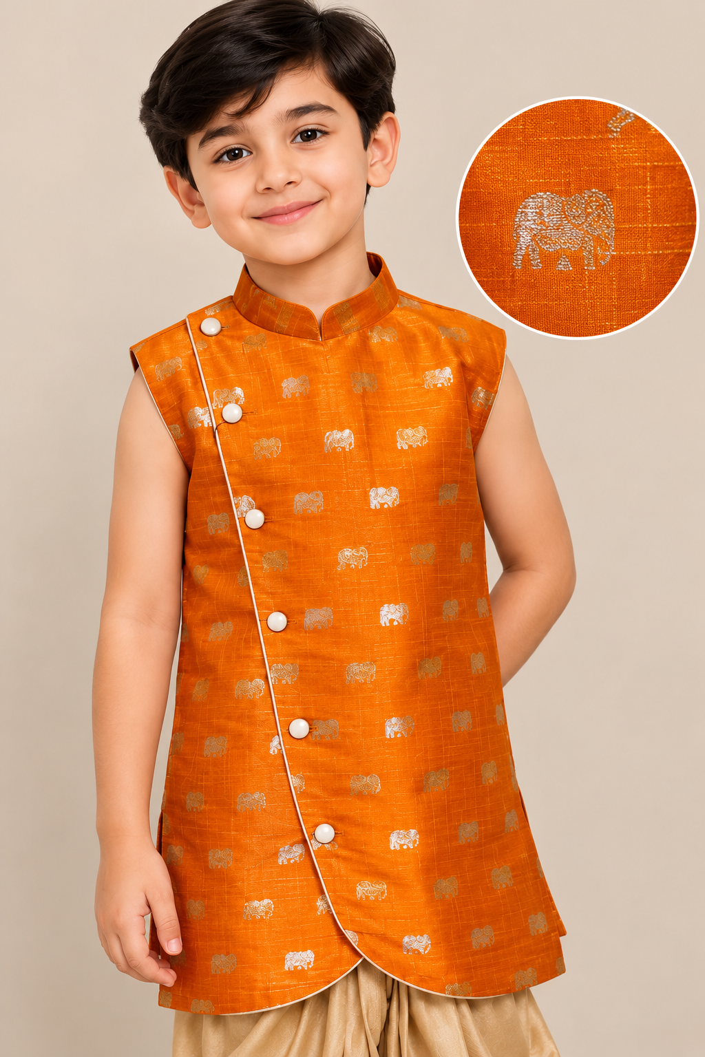 Kesari Yaanai Boys Sleeveless Angrakha Kurta