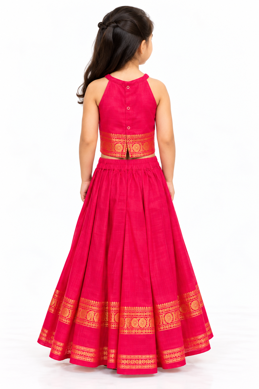 Pink Gold Border Pavadai