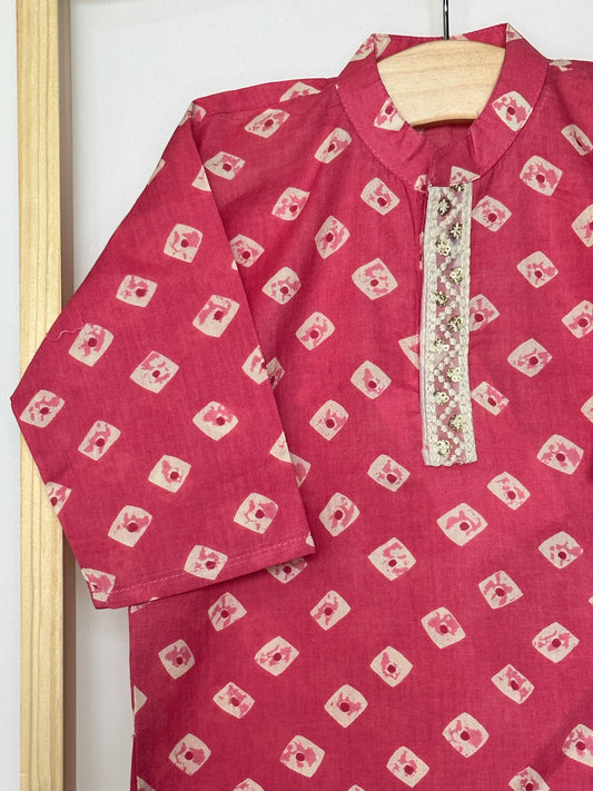 Pink Cotton Kurta Set