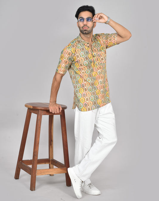 Cotton Candy Taj Mahal Short Sleeves Kurta