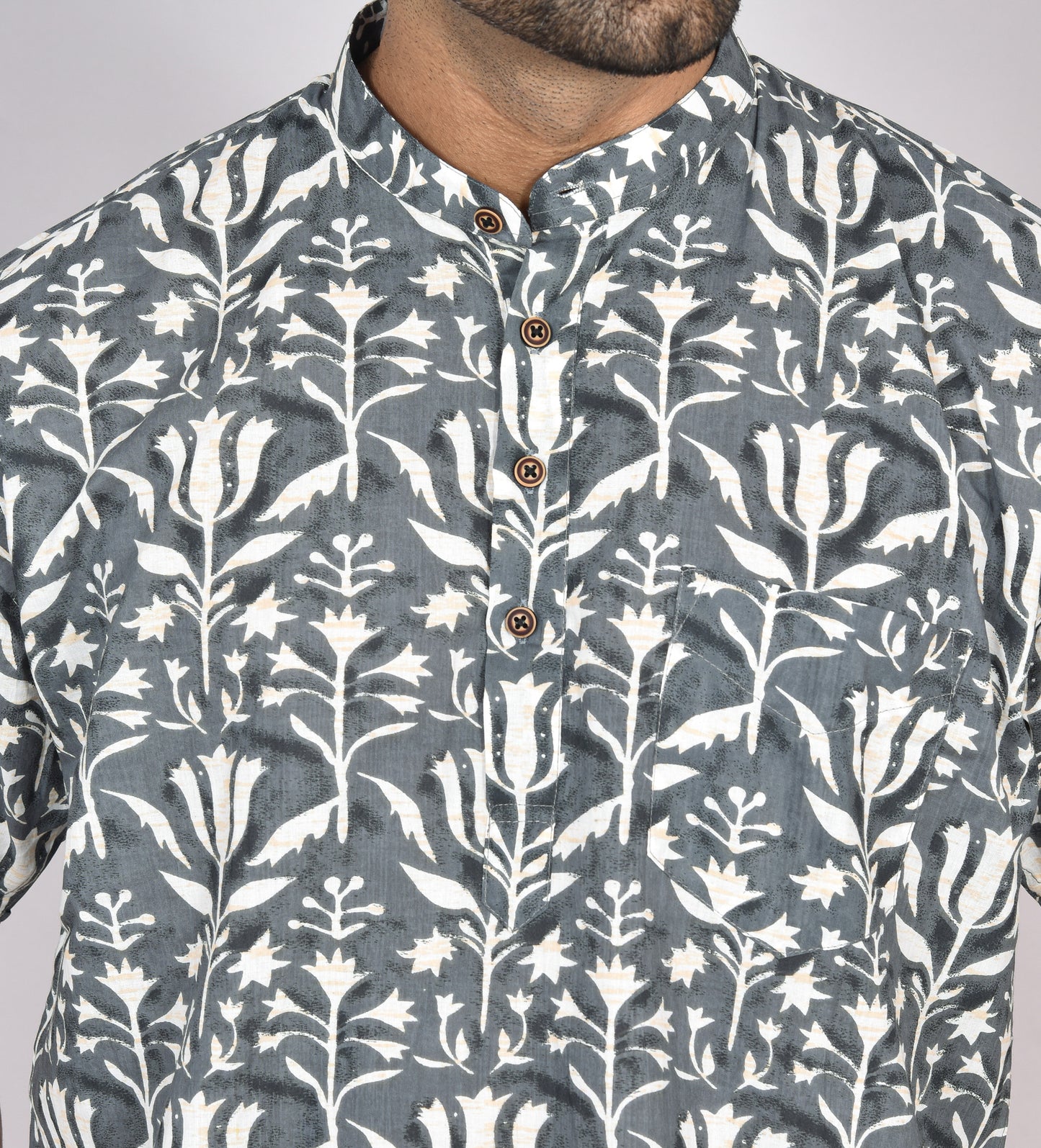 Grey Chemangi Short Sleeves Kurta