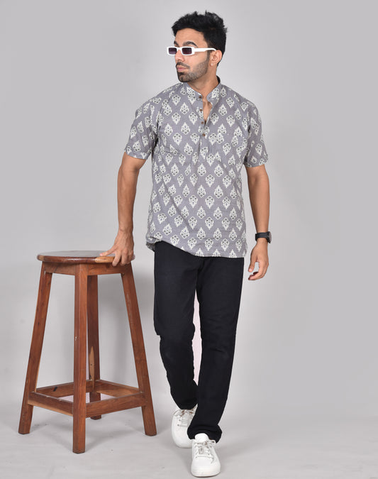 Grey Kalasam Short Sleeves Kurta