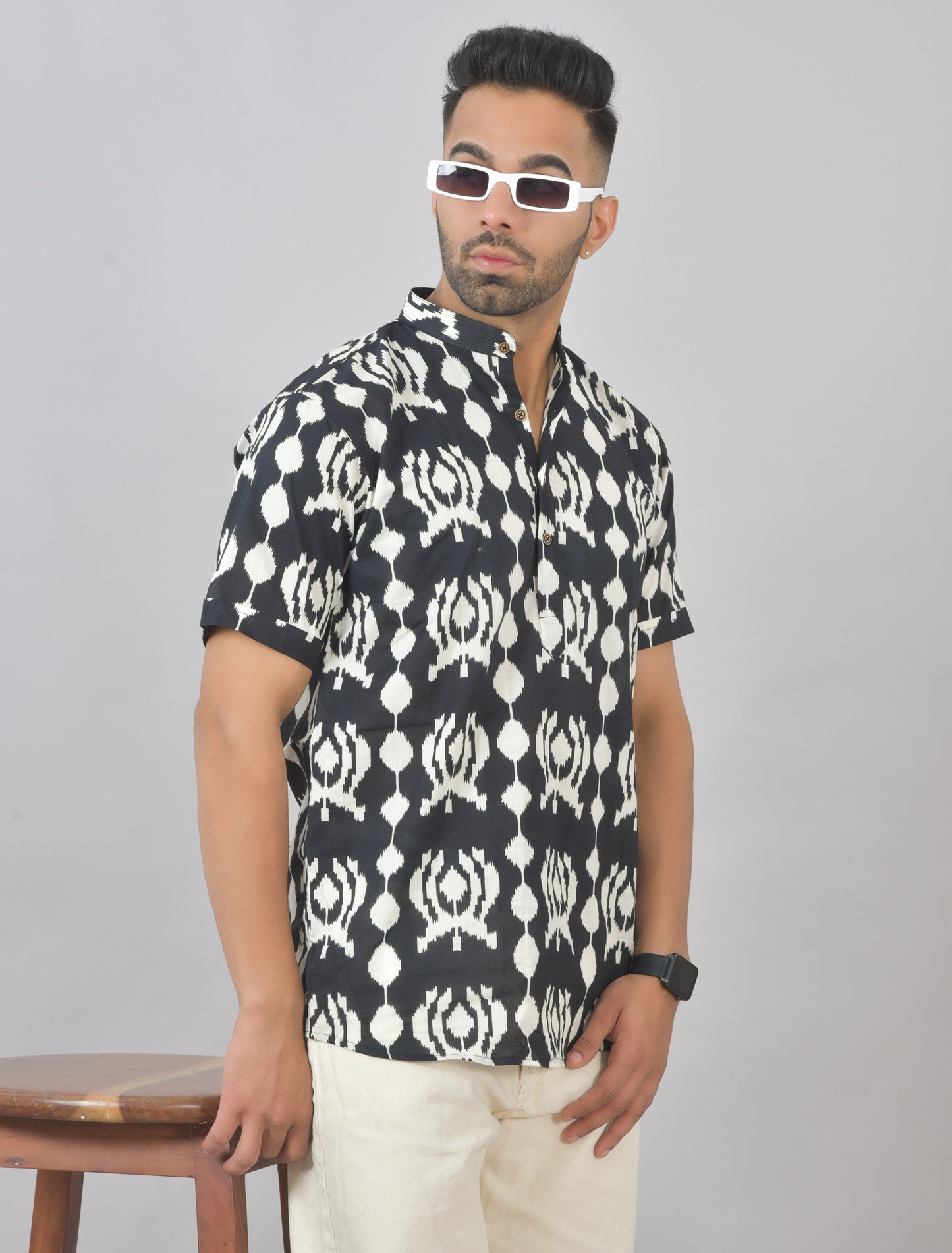 Black Kung Fu Panda Short Sleeves Kurta
