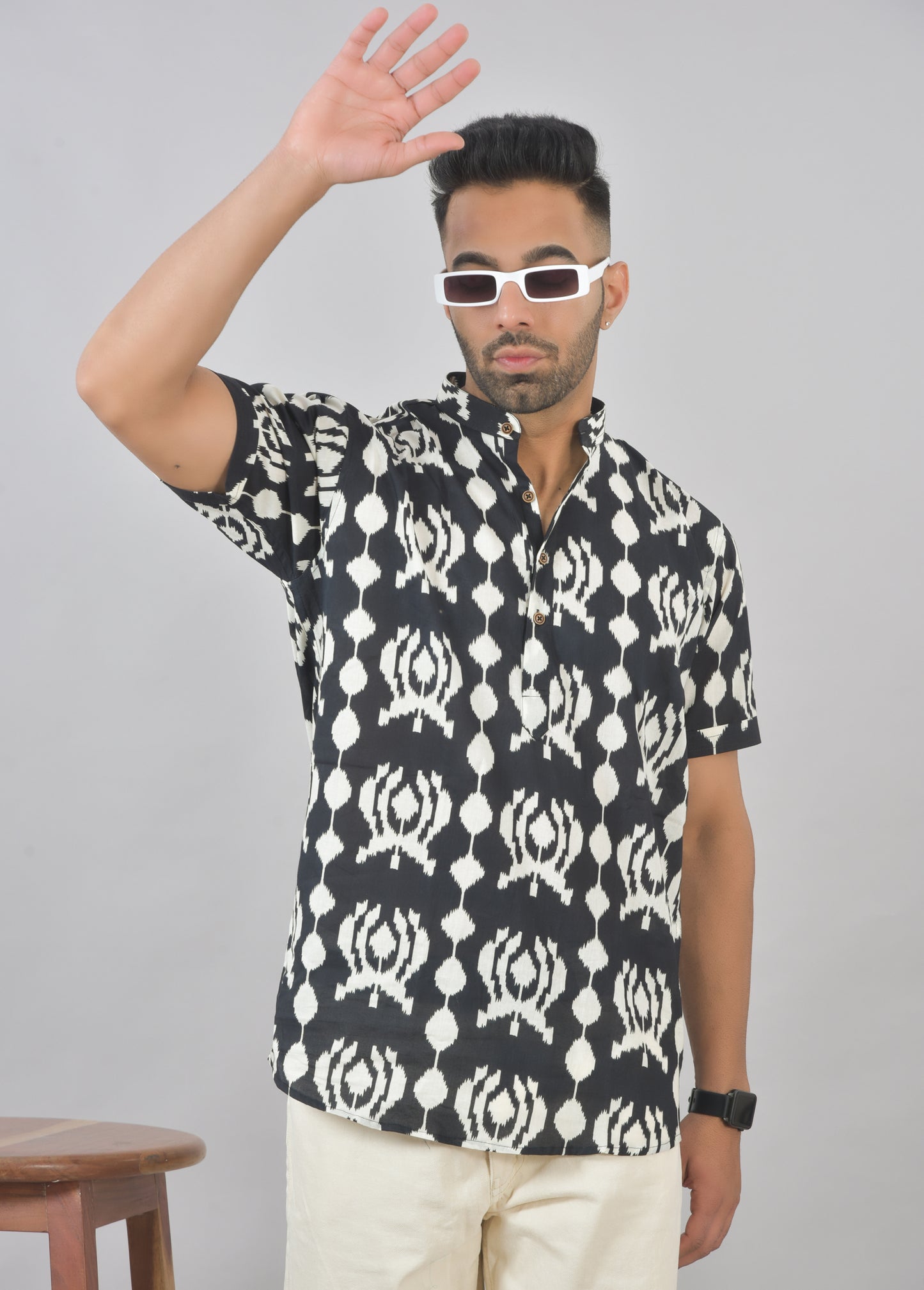Black Kung Fu Panda Short Sleeves Kurta