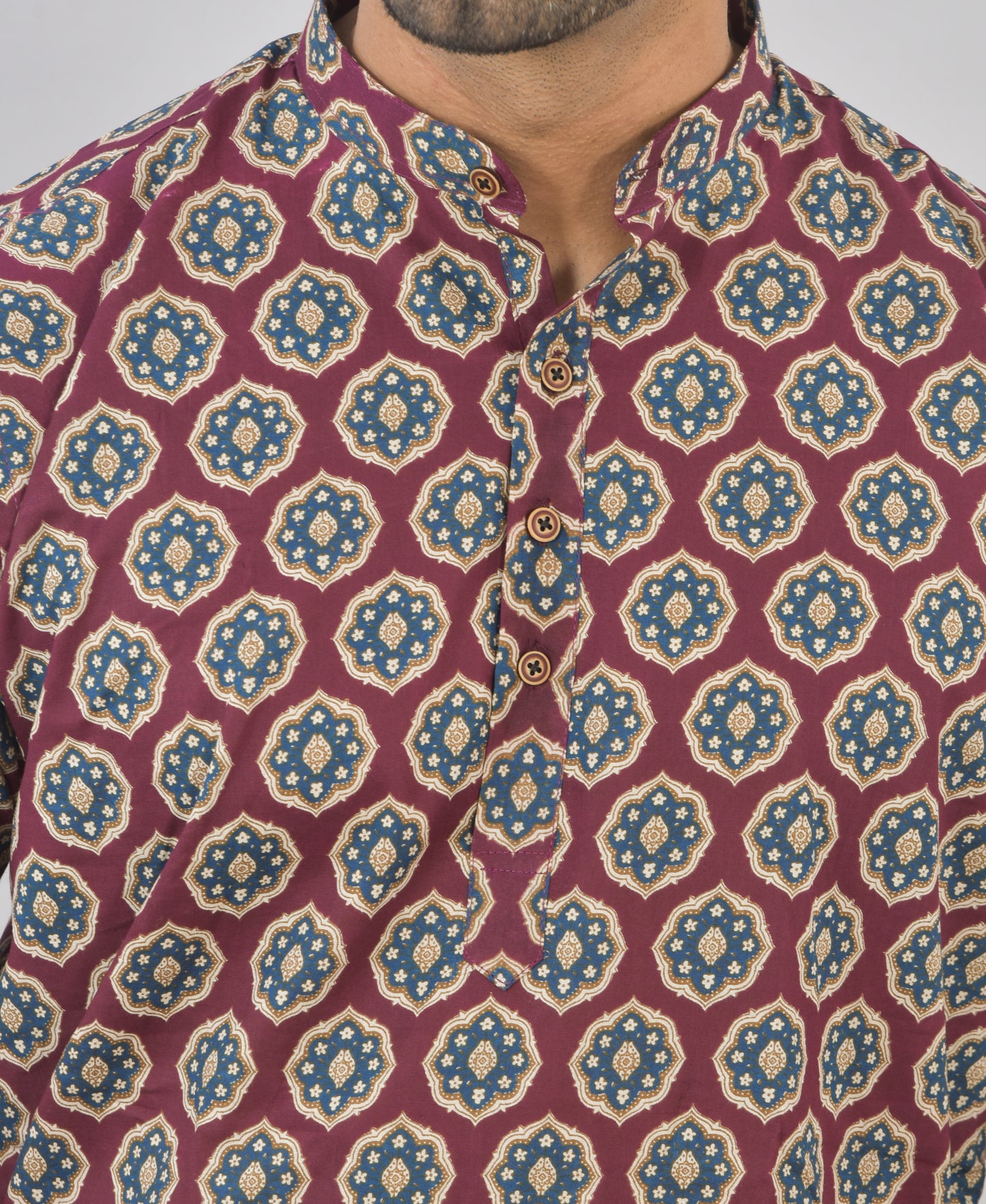 Burgundy Mandela Short Sleeves Kurta
