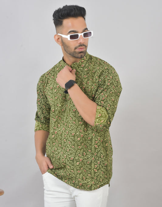 Green Floral Vine Long Sleeves Kurta