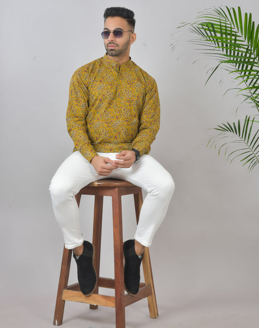 Mustard Floral Kolam Long Sleeves Kurta