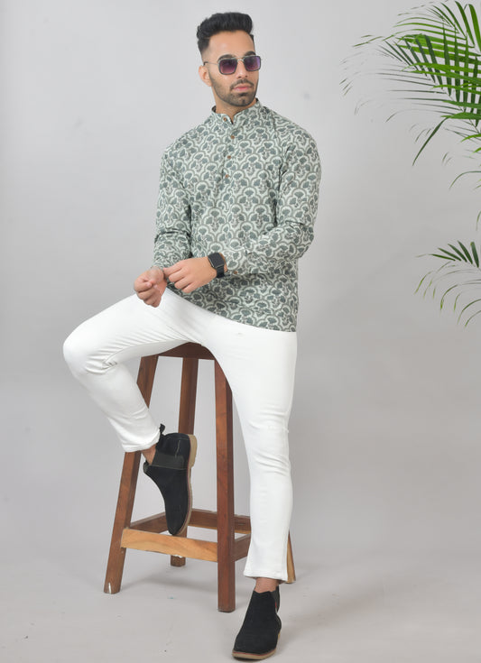 Grey Thai Lotus Long Sleeves Kurta