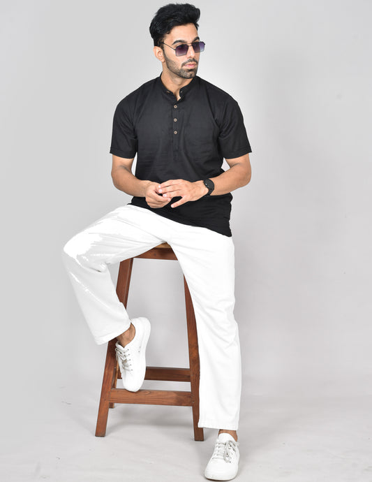 Black Plain Short Sleeves Kurta