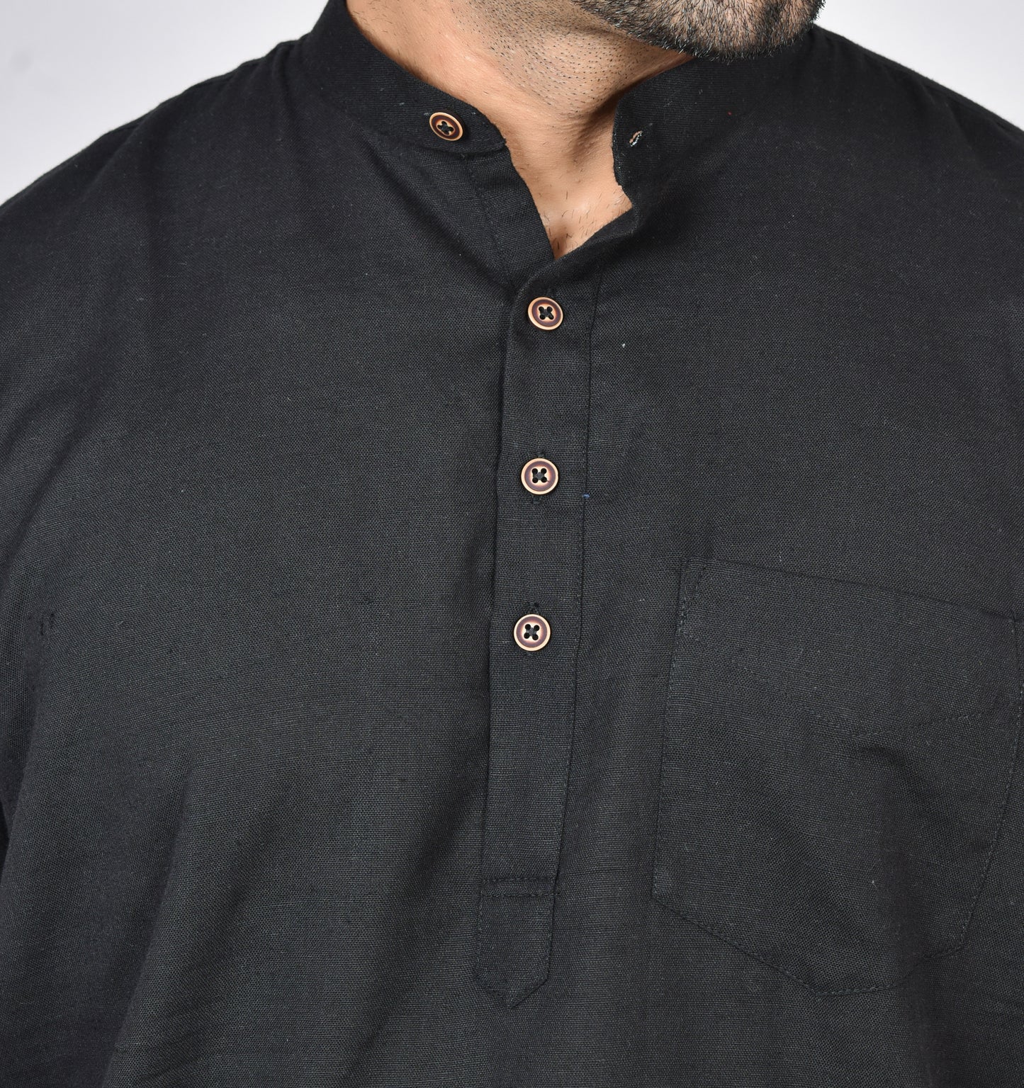 Black Plain Short Sleeves Kurta