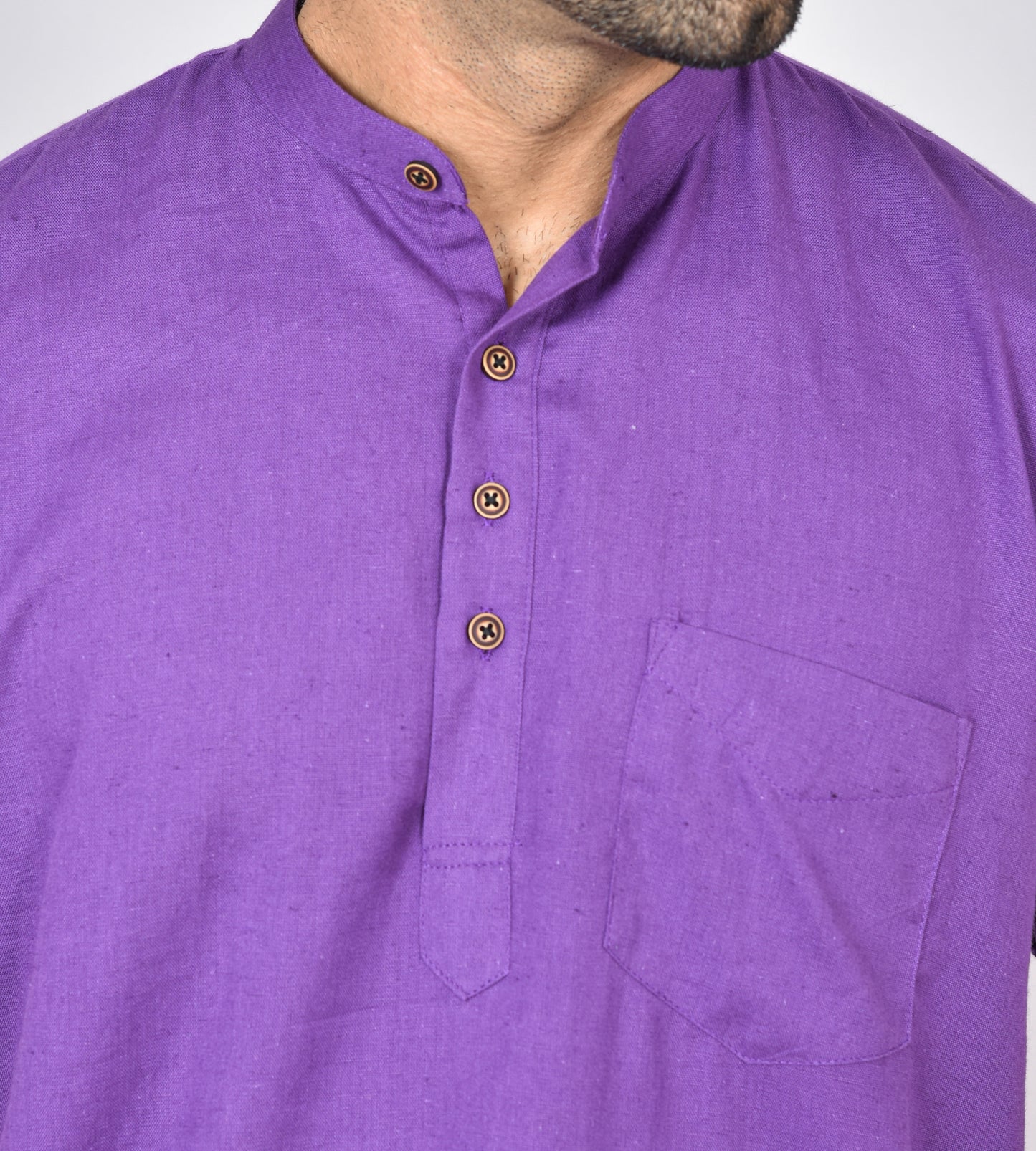 Purple Plain Short Sleeves Kurta