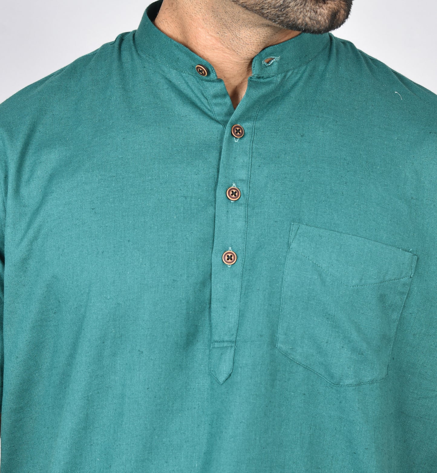 Green Plain Short Sleeves Kurta