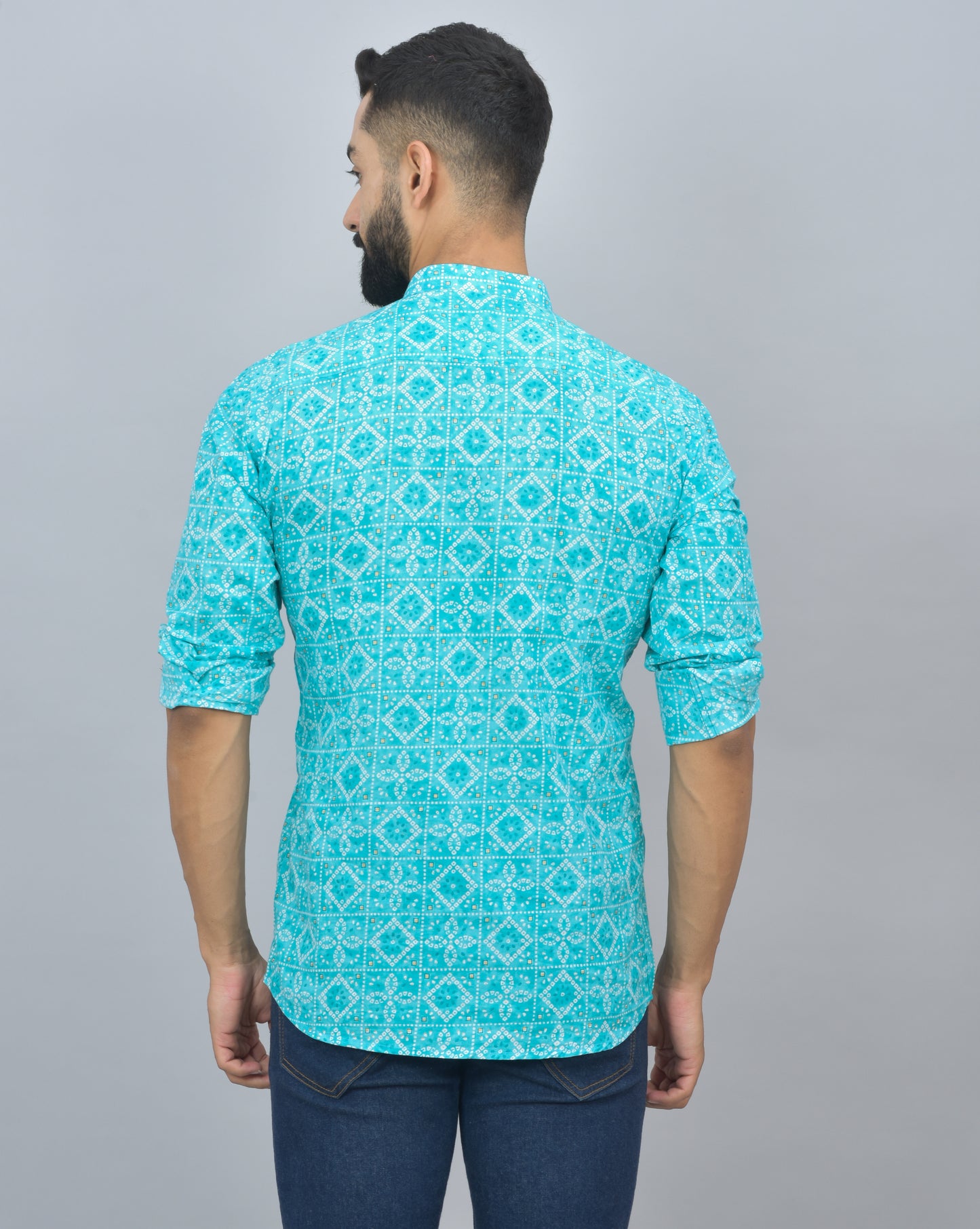 Turquoise Bandhini Printed Cotton Short Kurta