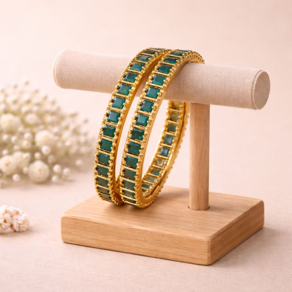 Emerald Square Stone Impon Bangles
