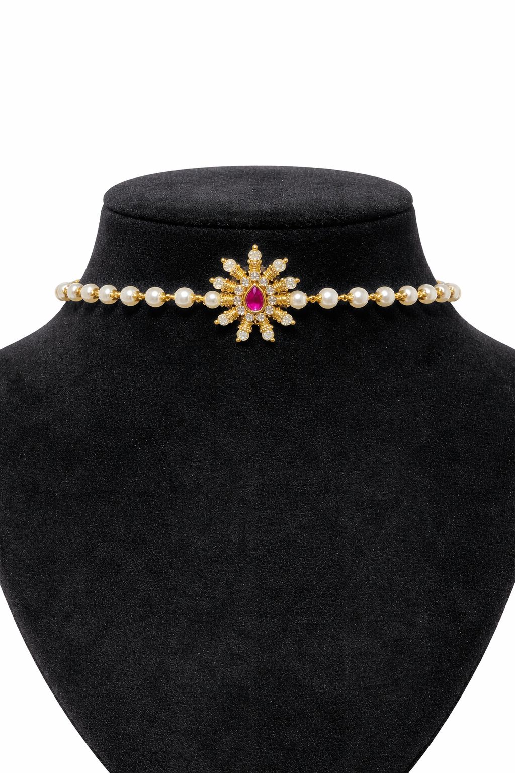 Pearl Floral Choker – Pink Stone
