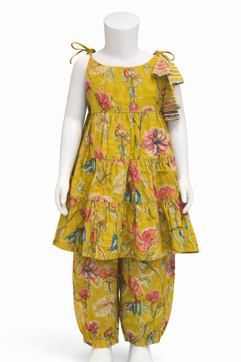 Mustard Pink Floral Kurti with Afghan Pant