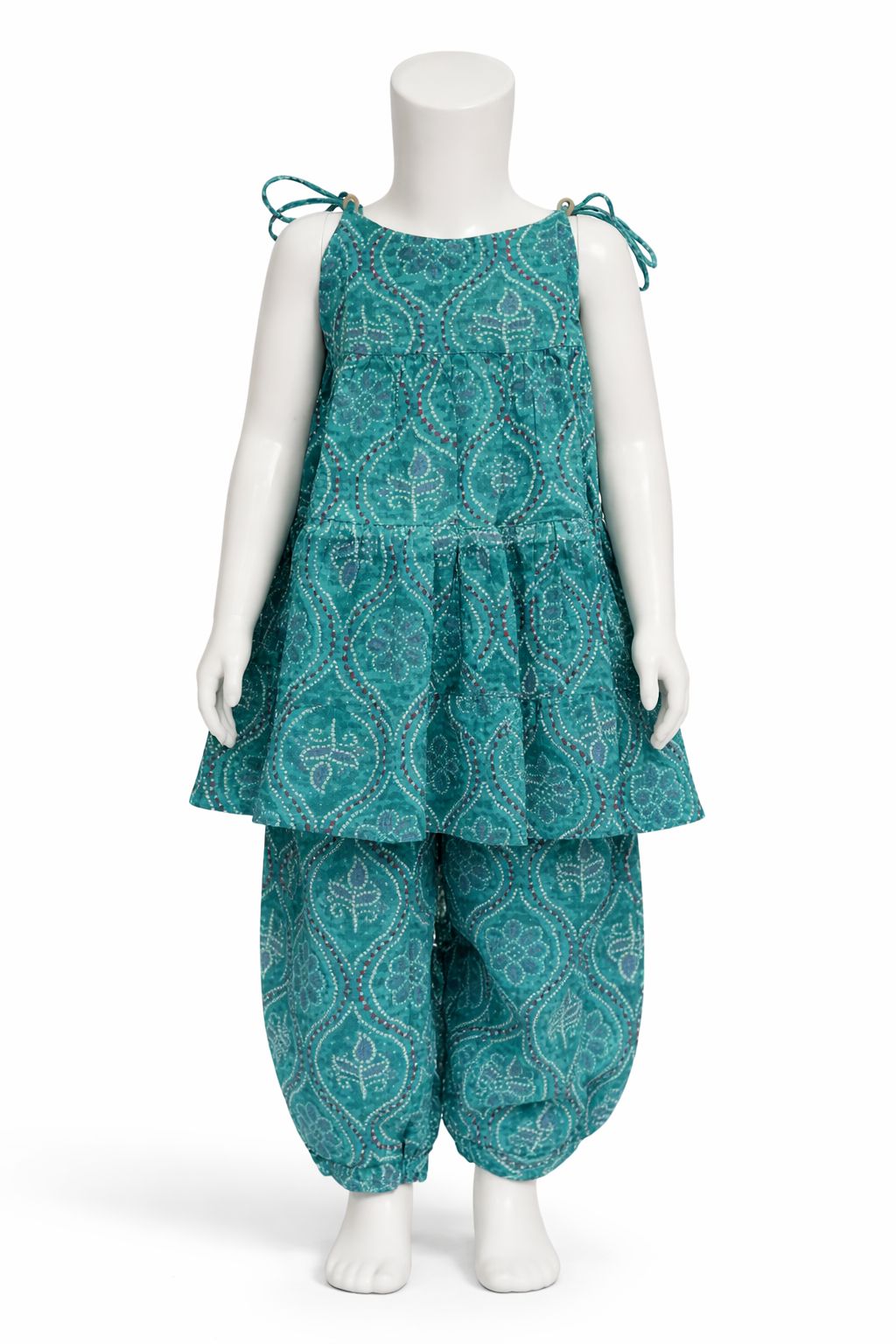 Teal Dot Tier Frock with Afghan Pant