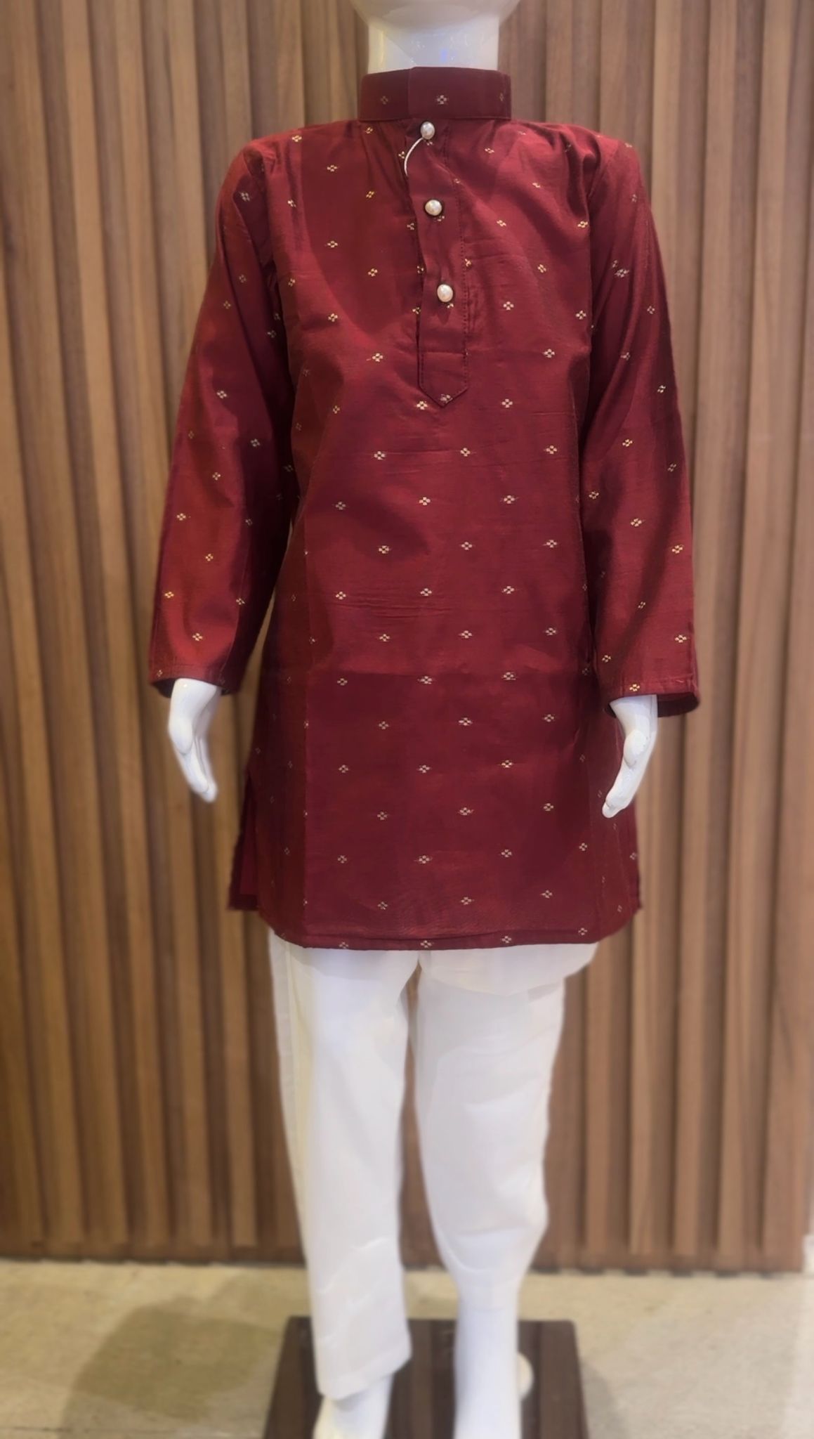 Maroon Cotton Silk Buta Work Kurta with Pyjama Set