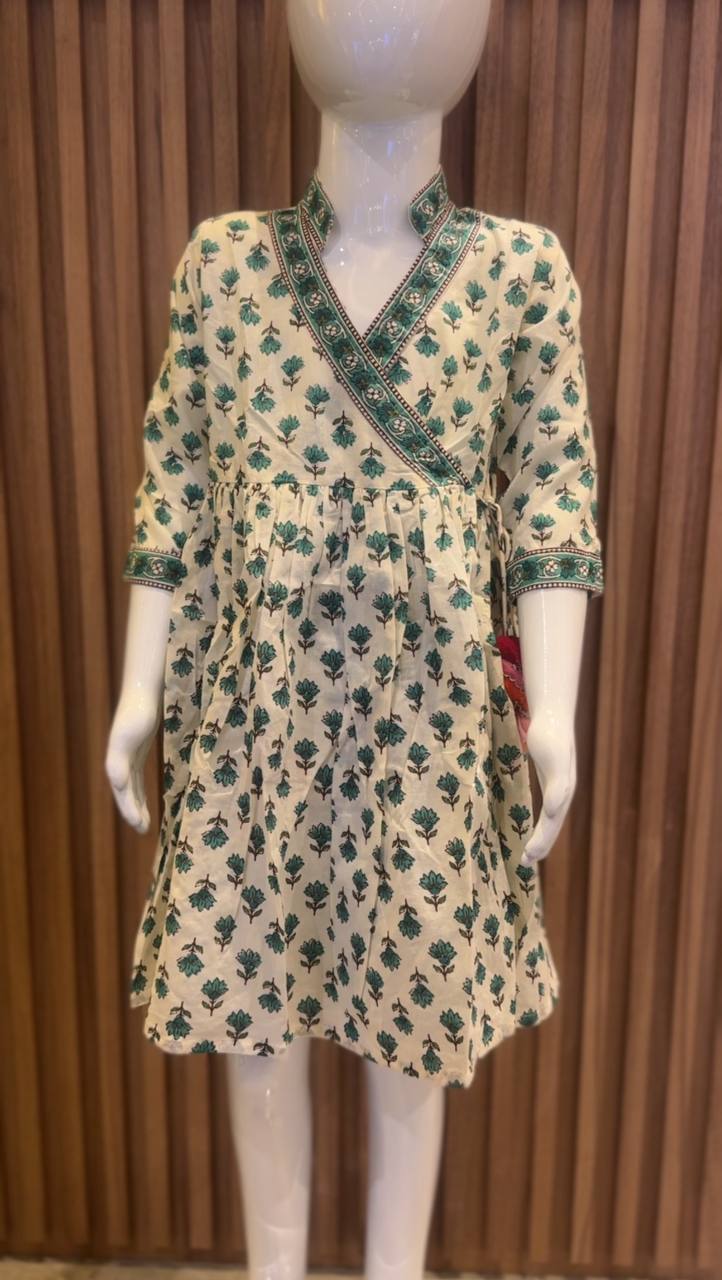 Cream & Blue Angrakha with Tassels
