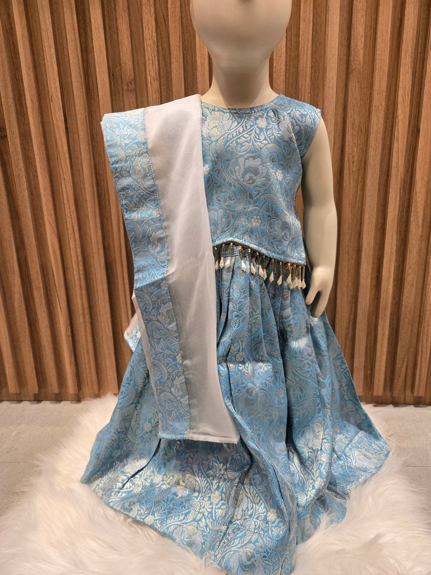 Sky Blue Brocade Skirt and Top