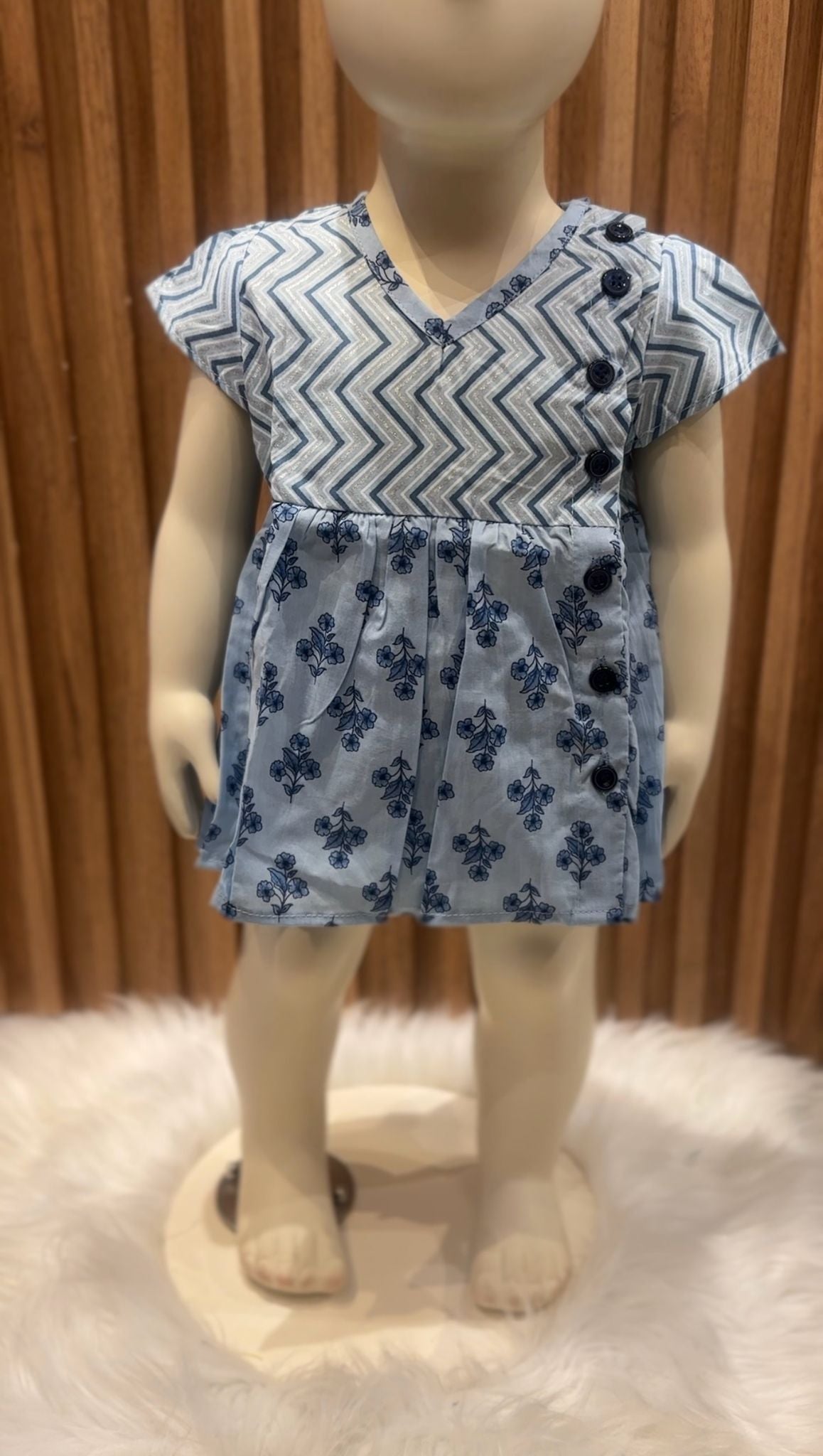 Blue Zig Zag Dress with Diaper Cover