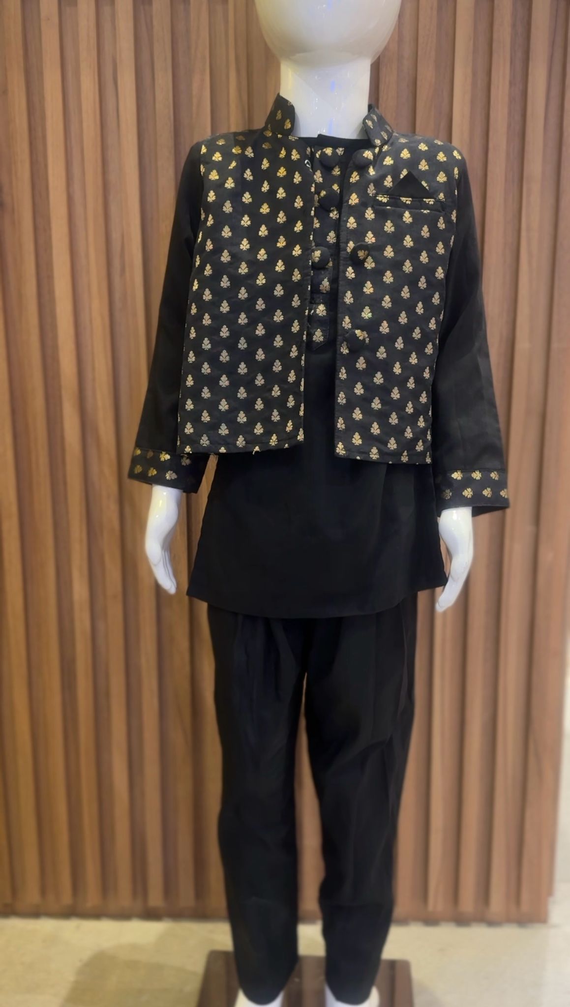 Black Gold Buta Printed Vest with Black Kurta Pant Set
