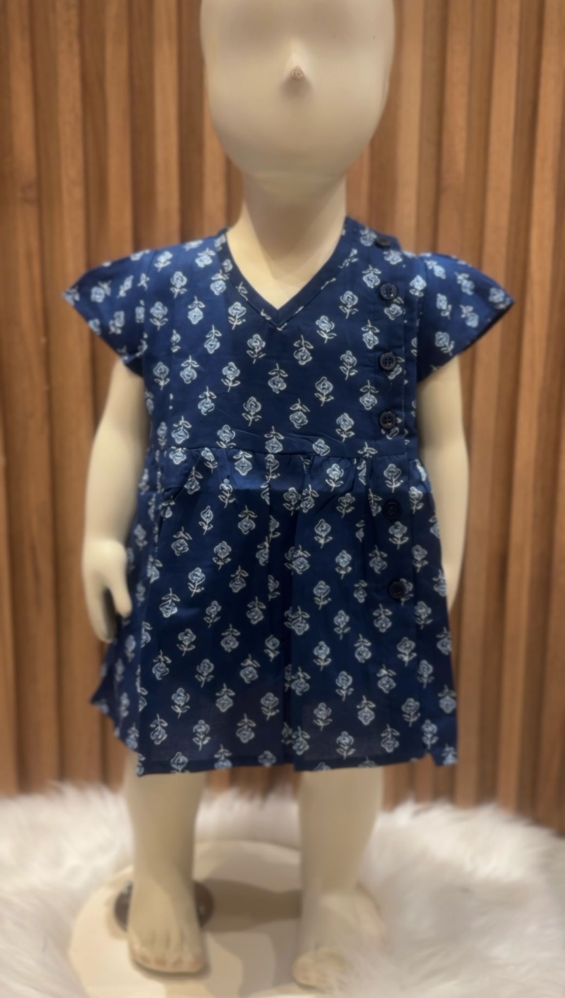 Dark Blue Flower Dress with Diaper Cover