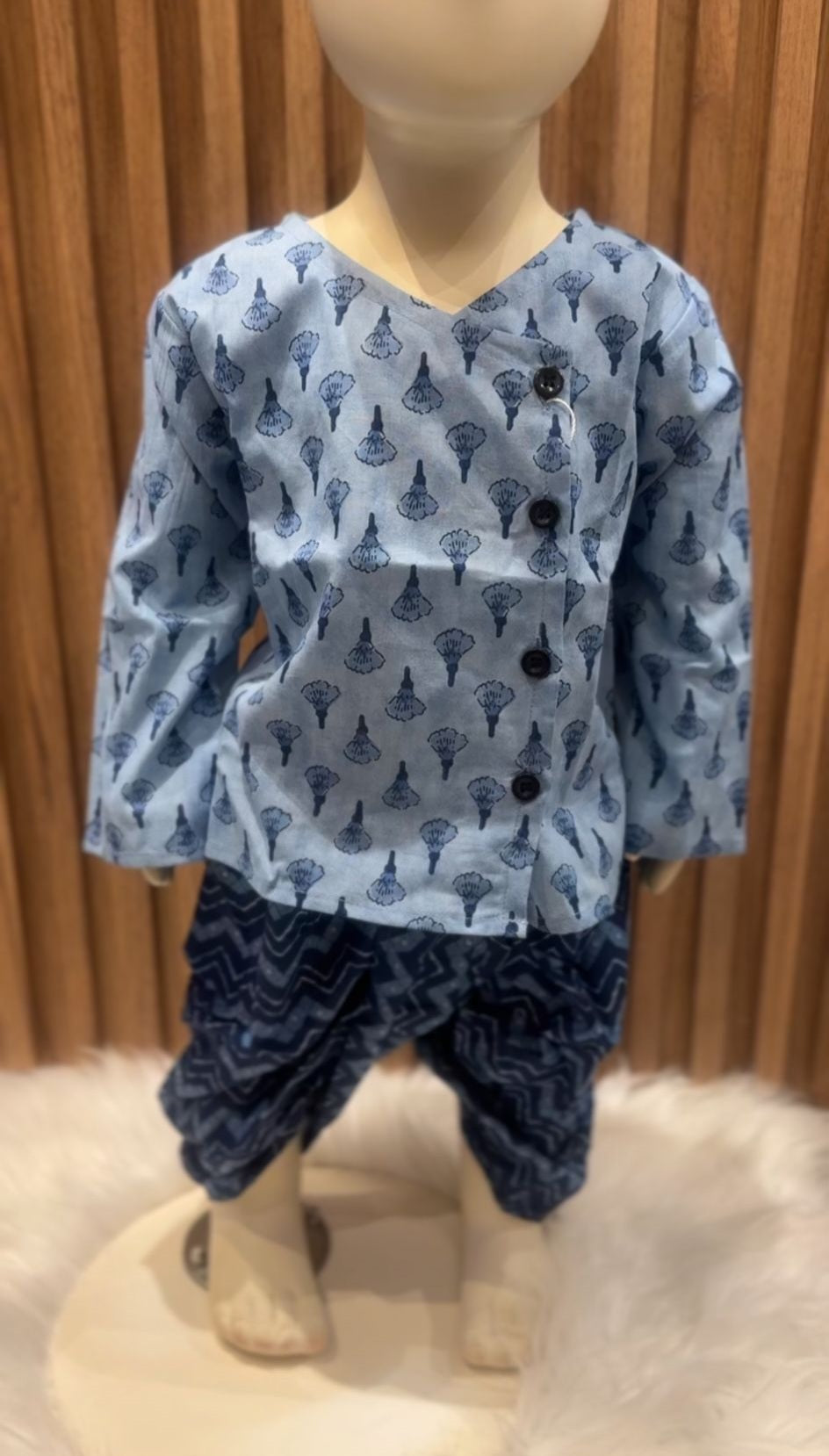 Blue Flower Kurta with Dark Blue Dhoti