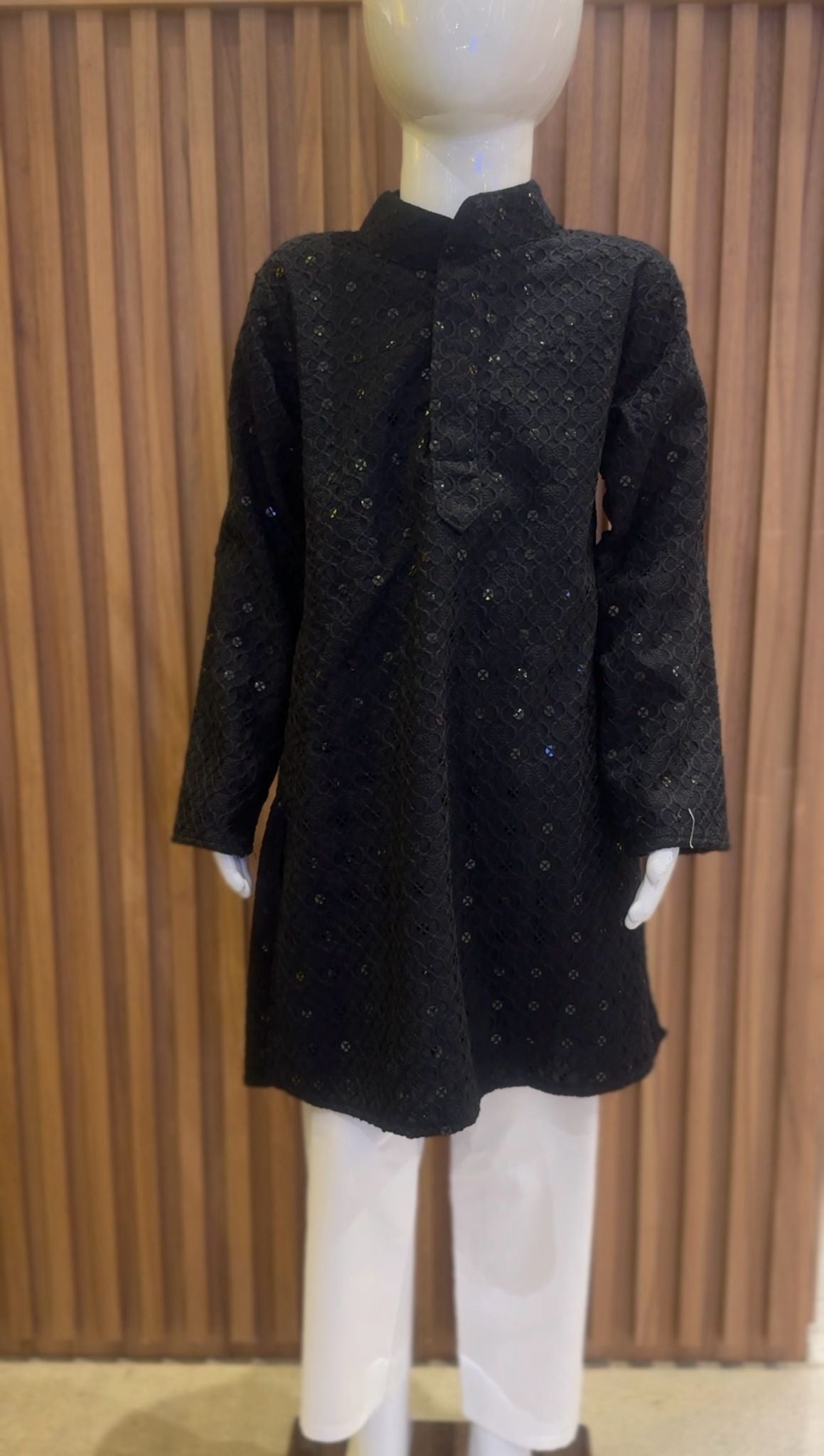 Black Chikankari Kids Kurta Set