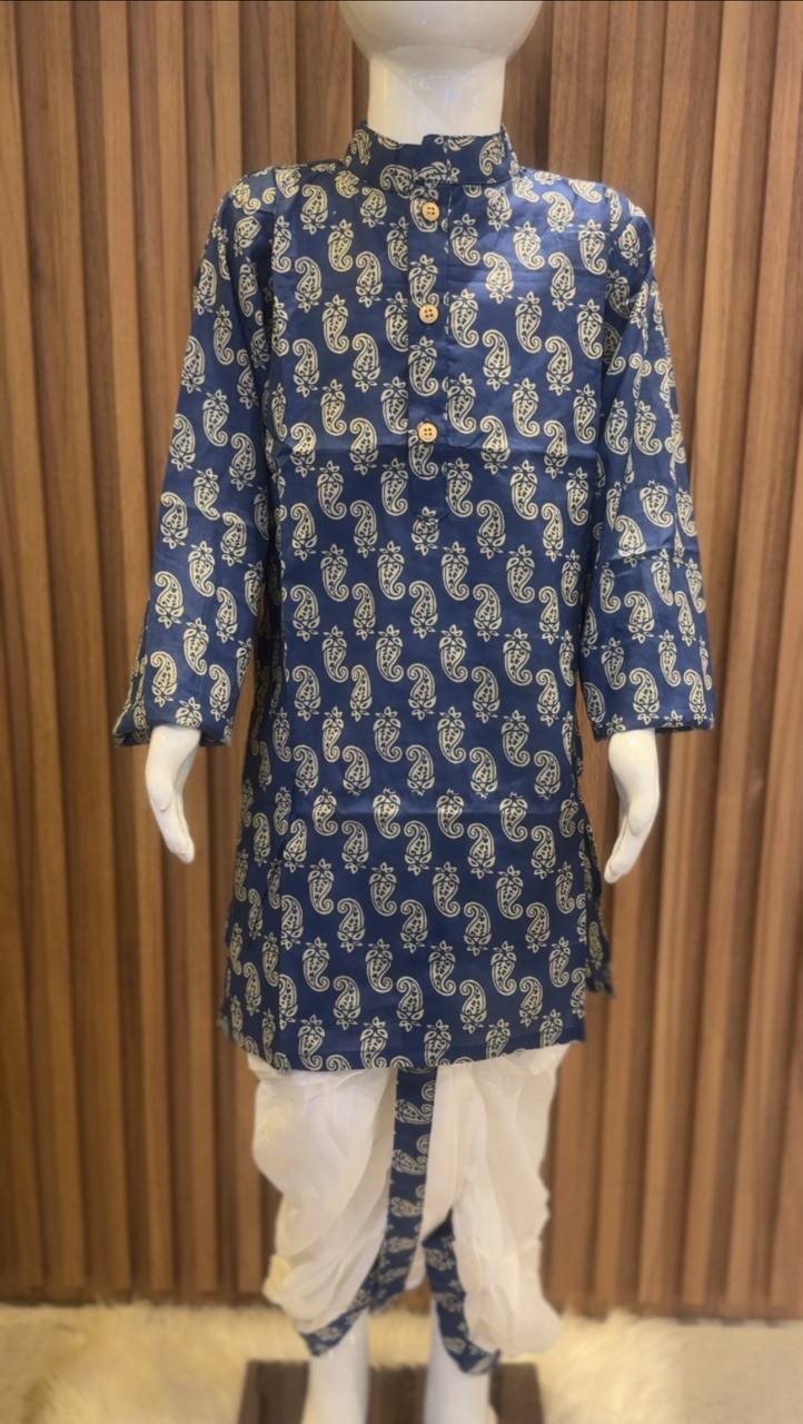 Blue Paisley Print Kurta with Dhoti Set