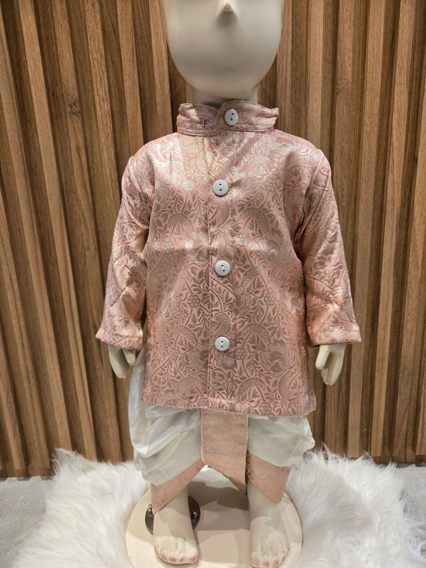 Peach Brocade Kurta and Dhoti