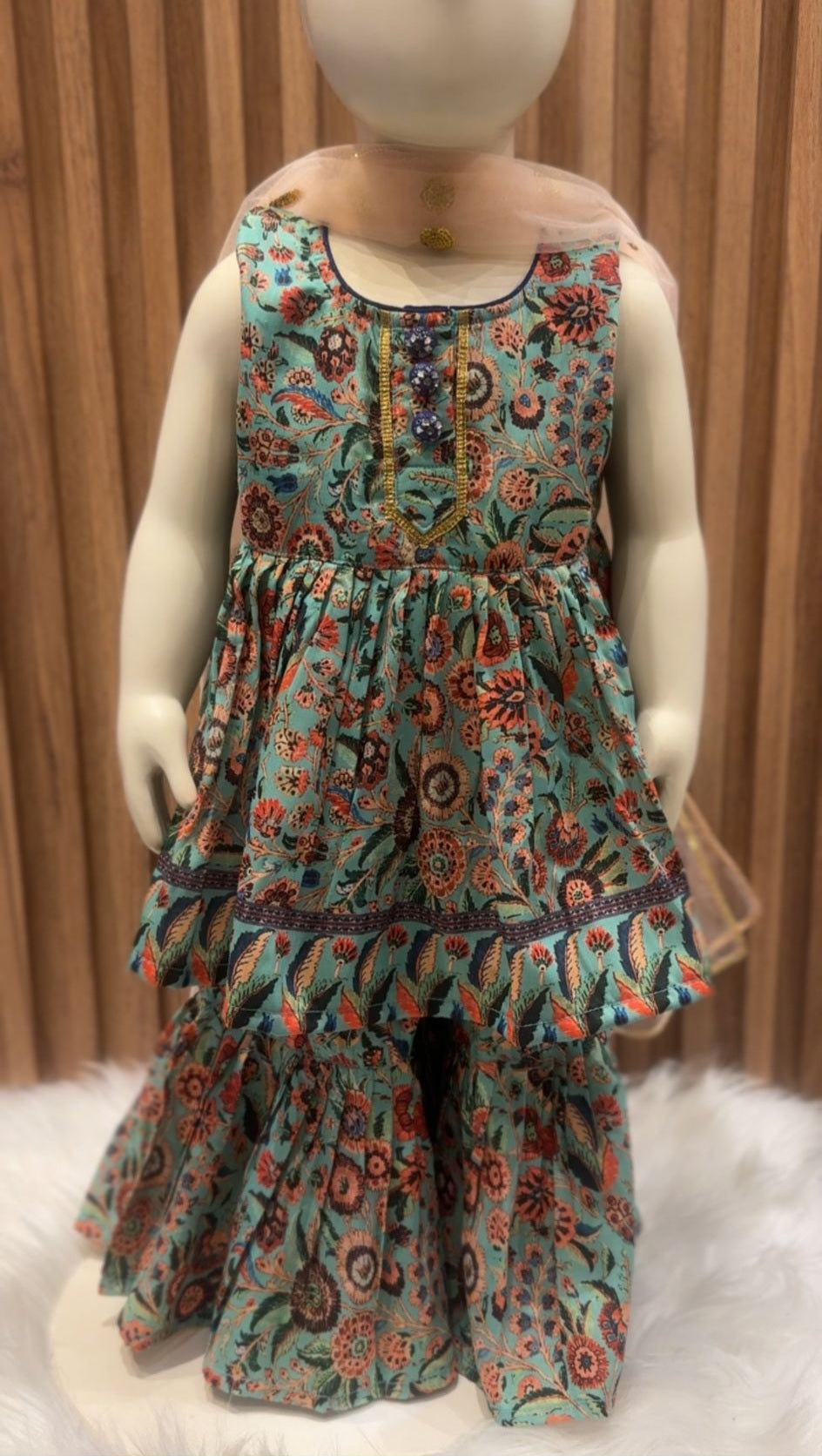 Green Floral Print Kurti with Sharara and Dupatta