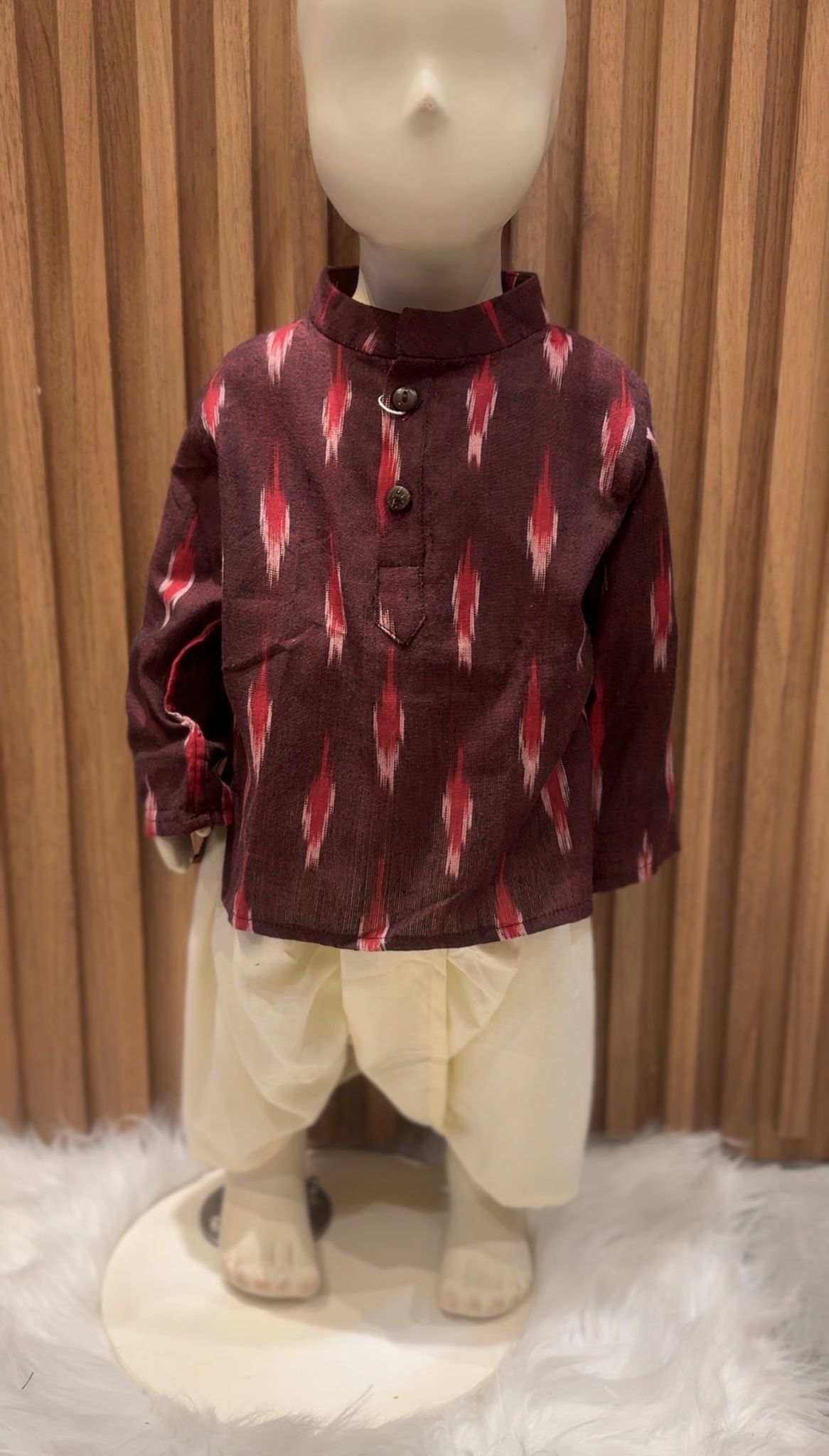 Burgundy Ikat Kurta with White Dhoti