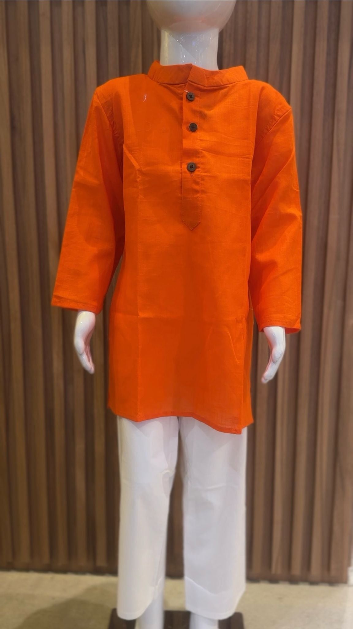 Solid Orange Long Kurta with Pyjama