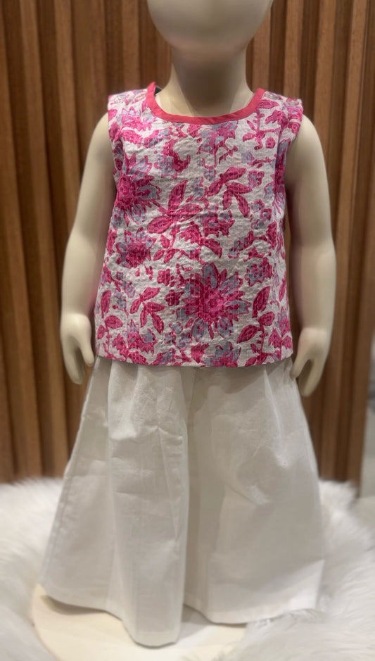 GreenPink & WhitePink Reversible Kurti with Sharara