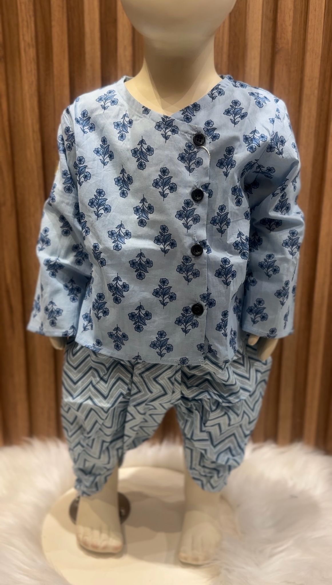 Blue Flower Kurta with Light Blue Dhoti