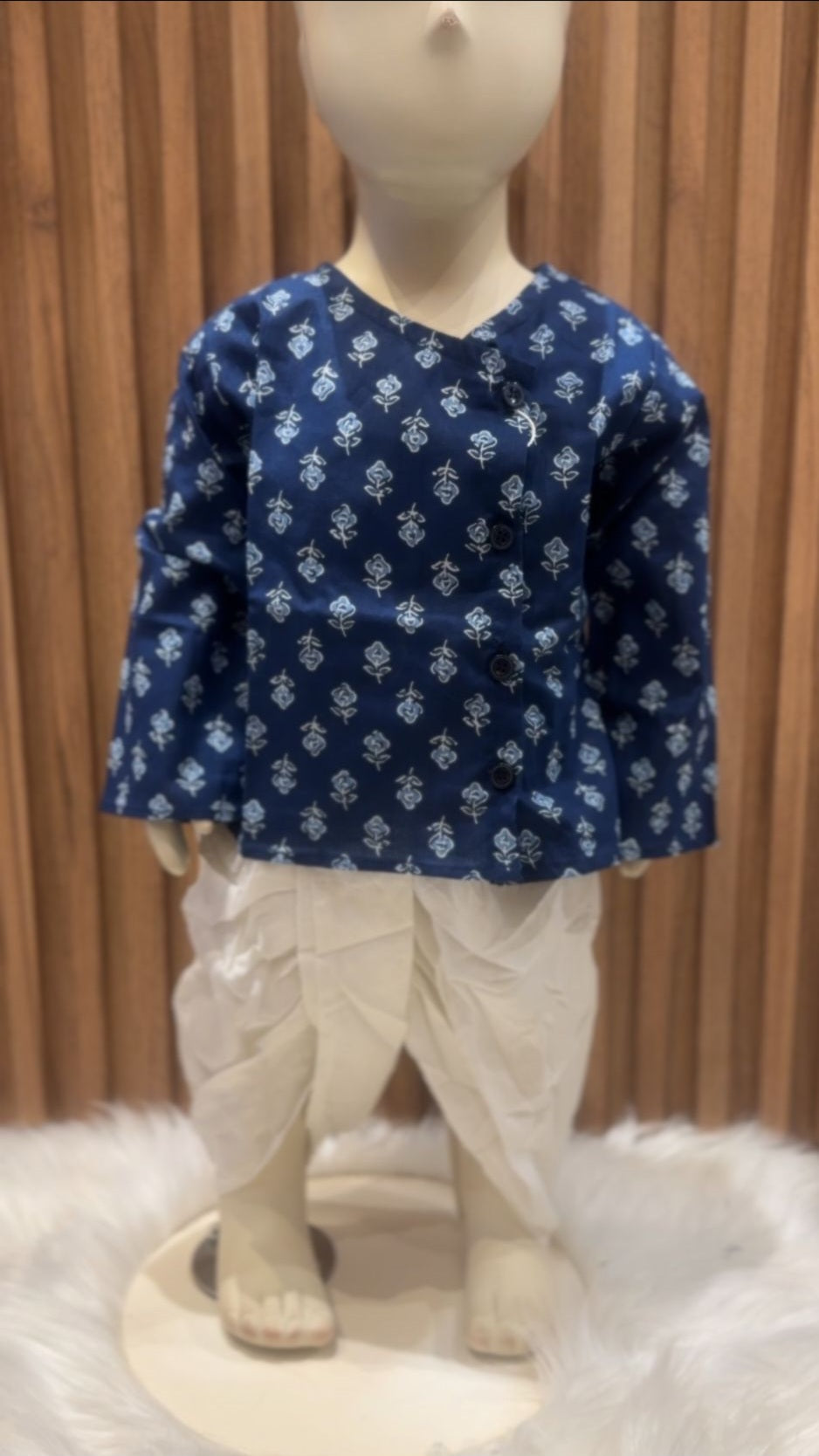 Dark Blue Flower Kurta with Dhoti