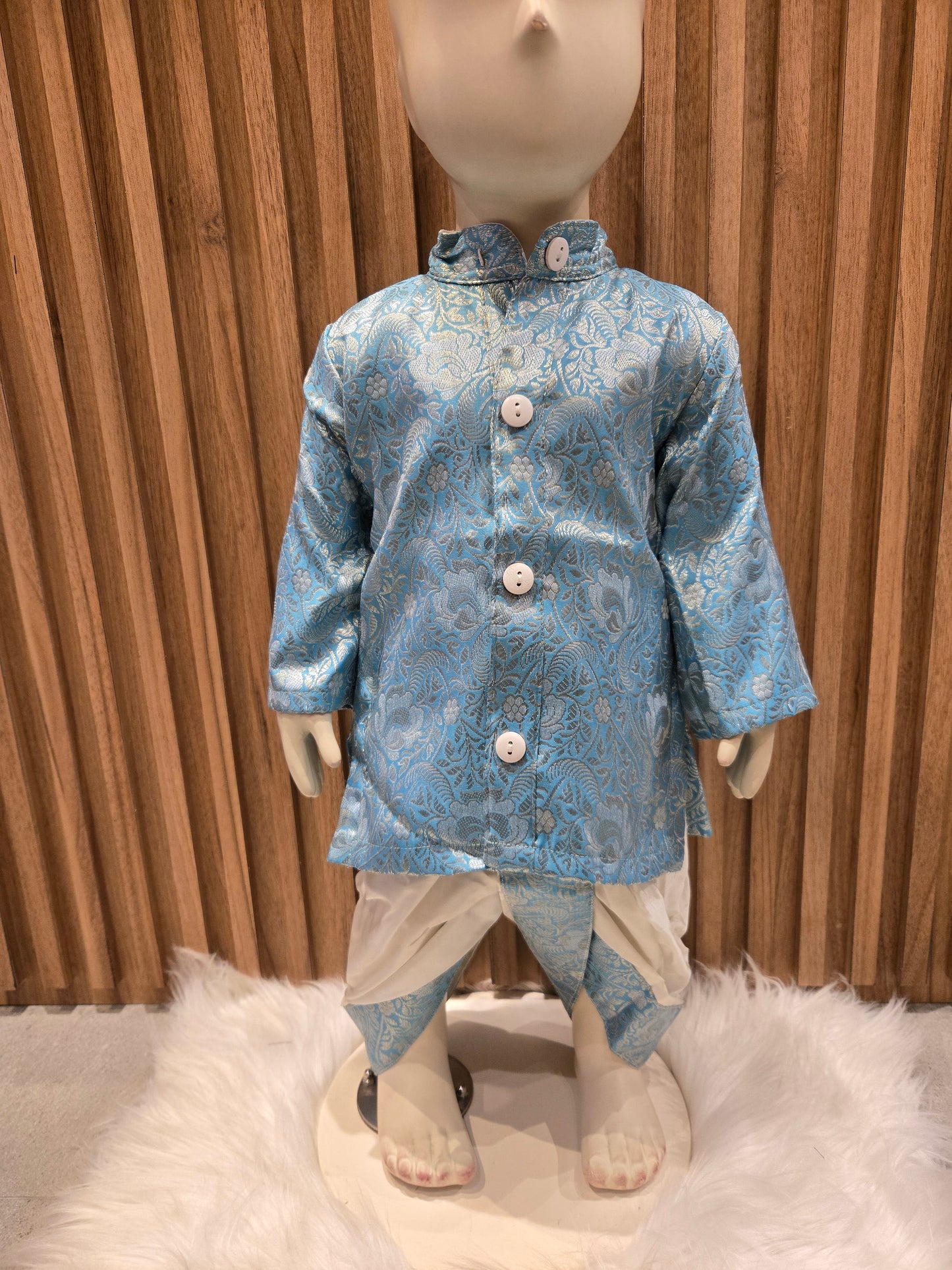 Sky Blue Brocade Kurta and Dhoti