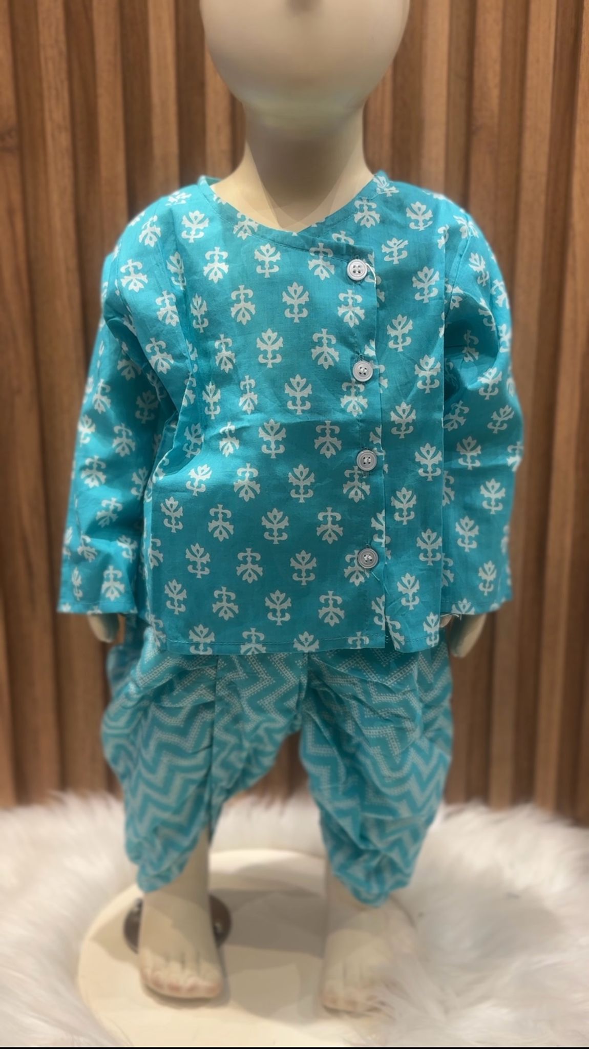 Sky Blue Flower Kurta with Dhoti