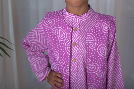 Purple Mango Printed Kurta with Jacket and Pyjama