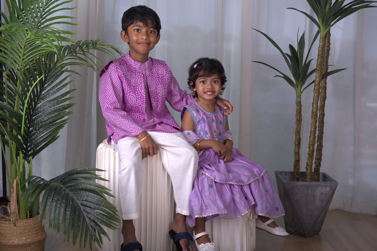 Purple Mango Printed Kurta with Jacket and Pyjama