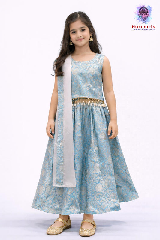 Sky Blue Brocade Skirt and Top