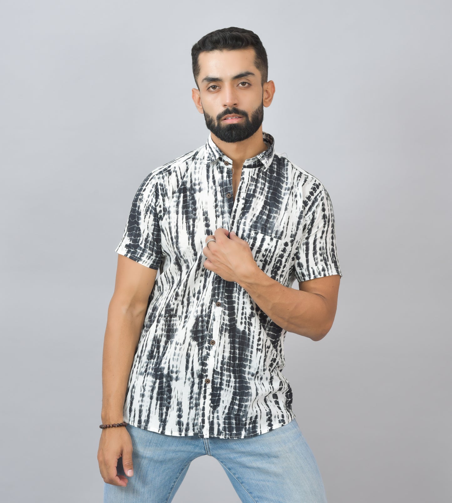 Black Tie Die Cotton Printed Half Shirt